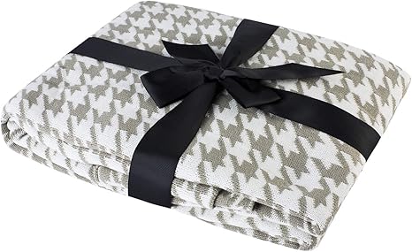 Amazon 暖か コットン 編み ニット ブランケット 綿毛布 膝掛け ひざ掛け お昼寝 防寒 寝具 タオルケット プレゼント ギフト 飾り 千鳥格子 130x180cm グレーグリーン と ホワイト ひざ掛け ハーフケット オンライン通販
