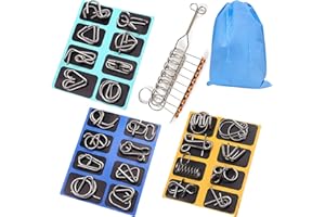 25 Challenging Brain Teaser IQ Test Iron Link Unlock Interlock Game with Organizer Bag, Metal Wire Puzzle Set Magic Trick Toy