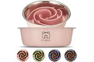 2-in-1 Metal Slow Feeder Dog Bowl, Bestalk Stainless Steel Dog Bowls with Silicone Slow Feeder Insert, Food Grade 304 Water Food Bowl with Anti-Slip Base for Small, Medium, Large Dogs