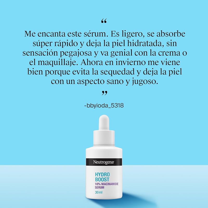 Sérum Hydro Boost 10% Niacinamida (30 ml), sérum facial com Niacinamida e Ácido Hialurónico, melhora visivelmente a textura da pele, para todos os tipos de pele