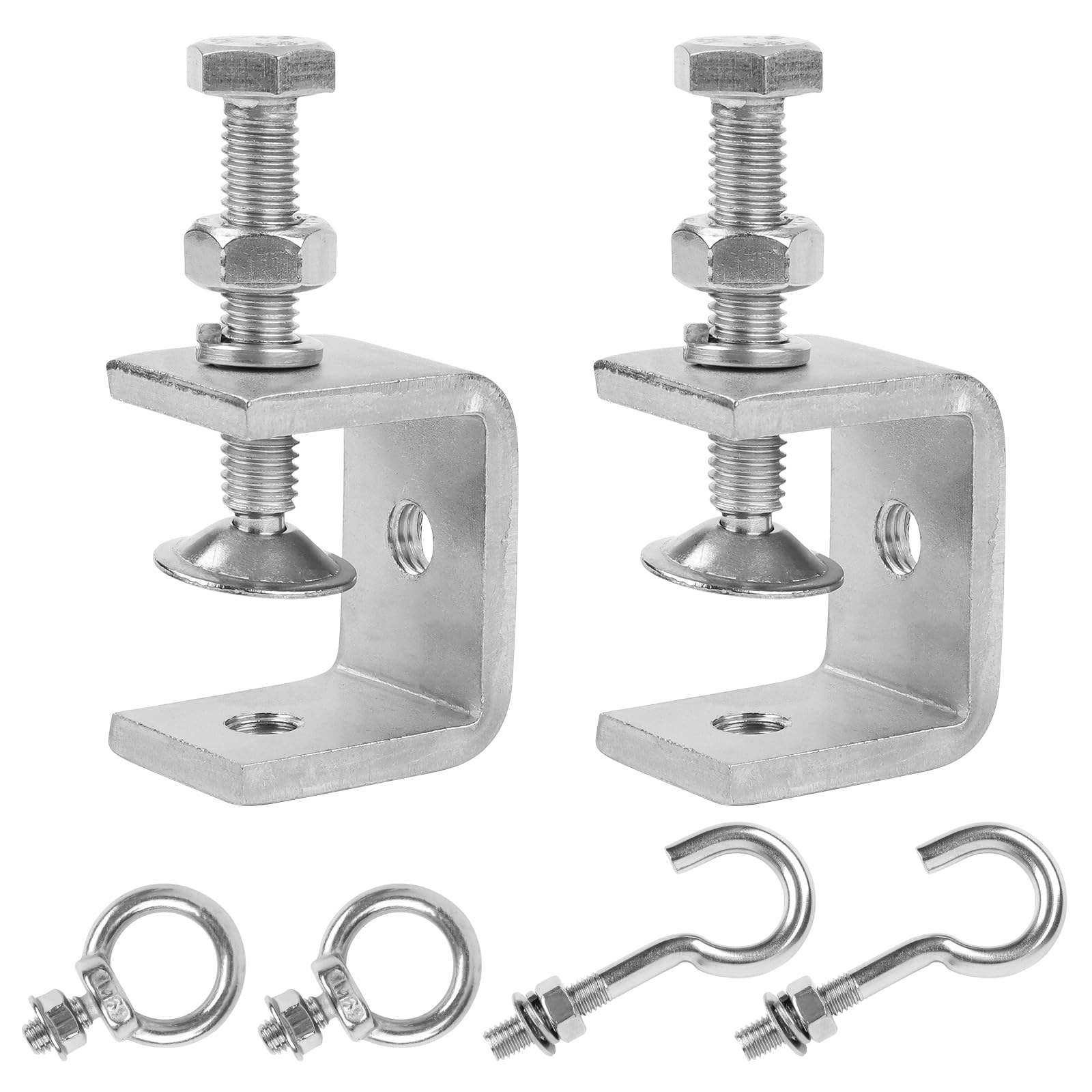 C Clamps Stainless Steel 2 Piece C Clamp Set High Performance C Clamp Jaw Openings 30 mm Screw Terminals Metal with Stainless Steel Hooks and Ring Screws for Woodworking, Welding and Carpentry