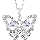 Rocayi Butterfly Necklace 925 Sterling Silver Cubic Zirconia Birthstone Jewelry Gifts for Women Wife Mother