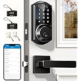 Veise VE06-L Smart Deadbolt Lock with 2 Lever Handle Set, Matte Black | App &amp; Fob Control, Electronic Digital Touchscreen Keypad, Remote Access Sharing, Keyless Entry for Front Door, Auto Lock
