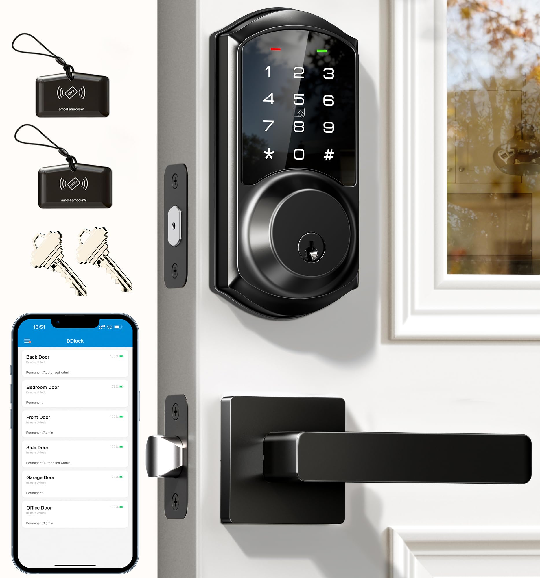 Photo 1 of Veise VE06-L Smart Locks with 2 Lever Handle Set, App Control, Keyless Entry Deadbolt for Front Door, Electronic Digital Touchscreen Keypad, Auto Lock, Waterproof, Easy Installation, Matte Black