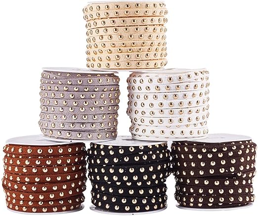 PandaHall Elite 6 Rolls 4mm Flat Micro Fiber Faux Leather Suede Cords Lace Velvet Beading String 5.5 Yard per Pack Jewelry Making 6 Colors