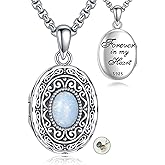 MONGAS Filigree Opal Photo Locket Necklace for Women Sterling Silver Opal Filigree Picture Locket Necklace Memorial Jewelry for Women Men