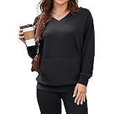 AUSELILY Womens Long Sleeve Sweatshirt Casual Fall V Neck Hoodless Pullover Tops with Pockets