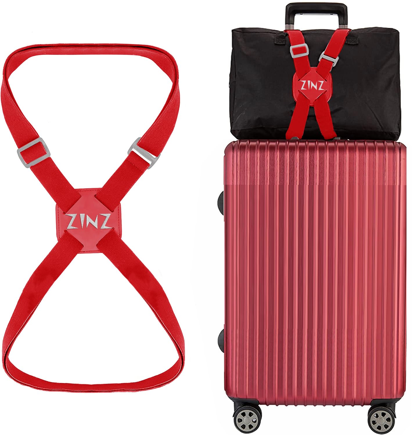 ZINZ Luggage Strap, High Elastic Suitcase Belt Adjustable Bag Bungees for Easier Travel，Red