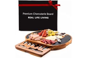 Premium Oval Charcuterie Board Cheese Board Set: Acacia Wood, Stainless Steel Knives - Christmas Gifts for Women, House Warmi