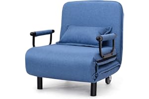 KOMFOTT Convertible Chair Bed, Tri-Fold Sofa Bed with 5-Position Adjustable Backrest & Pillow, Leisure Chaise Lounge Couch with Sturdy Steel Frame for Home & Office, Comfortable Sleeper Chair (Blue)