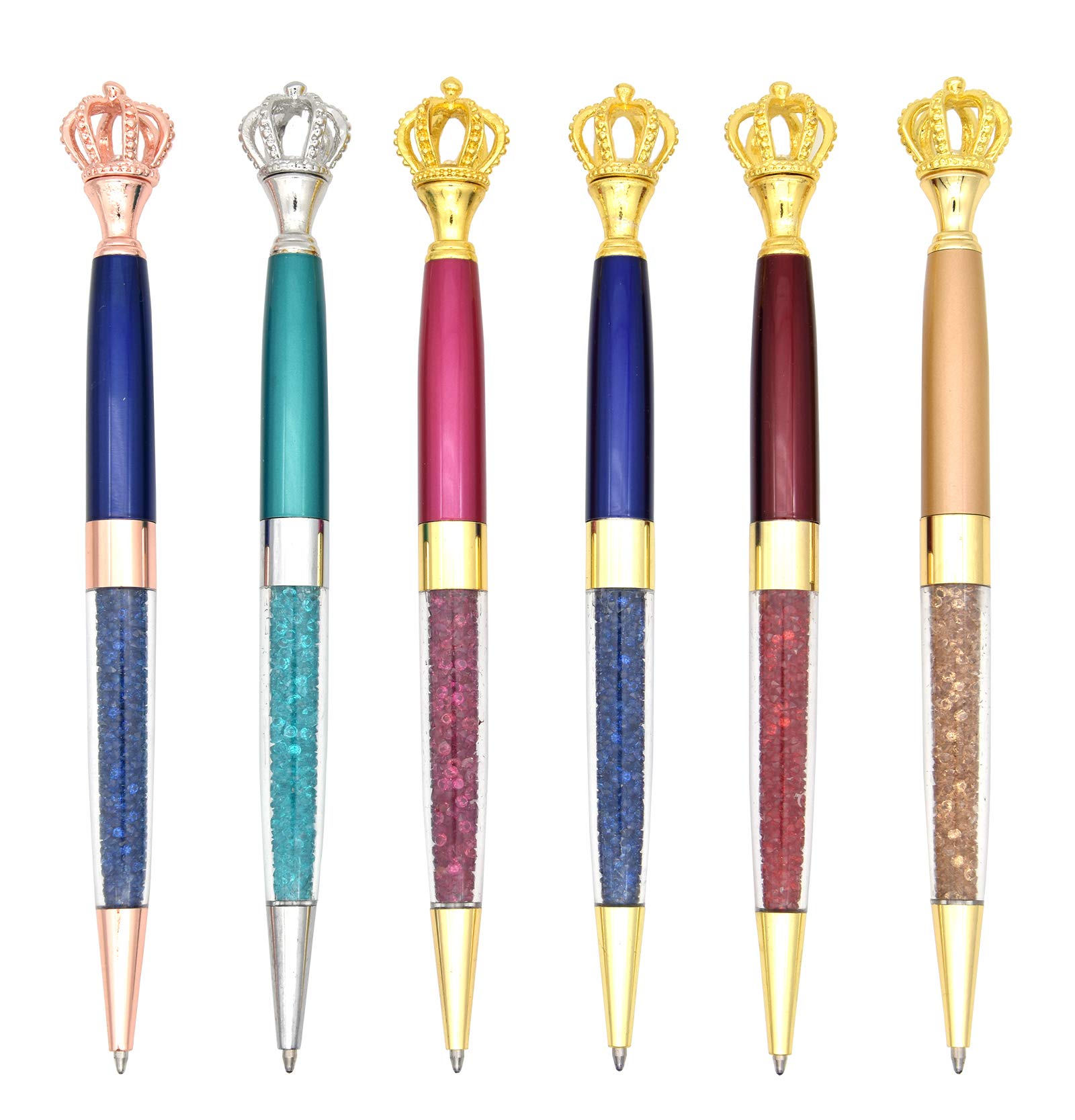 Gullor 6 Pcs Gel Ink Roller Ball Pen Ballpoint Pen Crown Crystal Metal Pens, Multicolor B