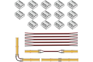 BTF-LIGHTING FCOB COB 8mm 0.31in Connector Kit 14pcs Transparent Connector 5pcs 15cm Long 20AWG Extension Wires for Non-Wired