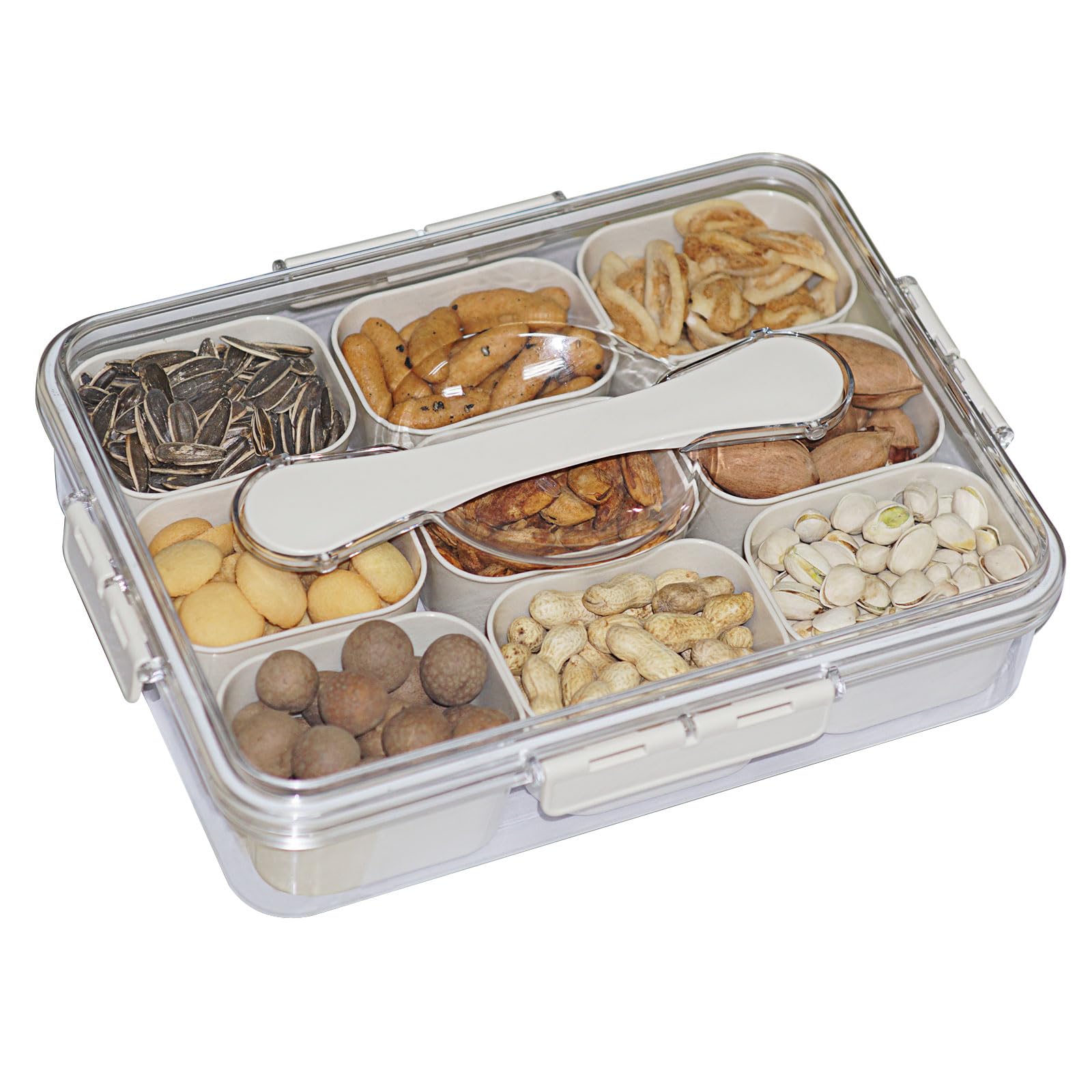 Photo 1 of Krismax Snackle Box Container, Portable Snack Box 9 Compartment Divided Serving Tray with Lid & Handle, Clear Snack Charcuterie Platter for Travel Candy Party Fruit Salad