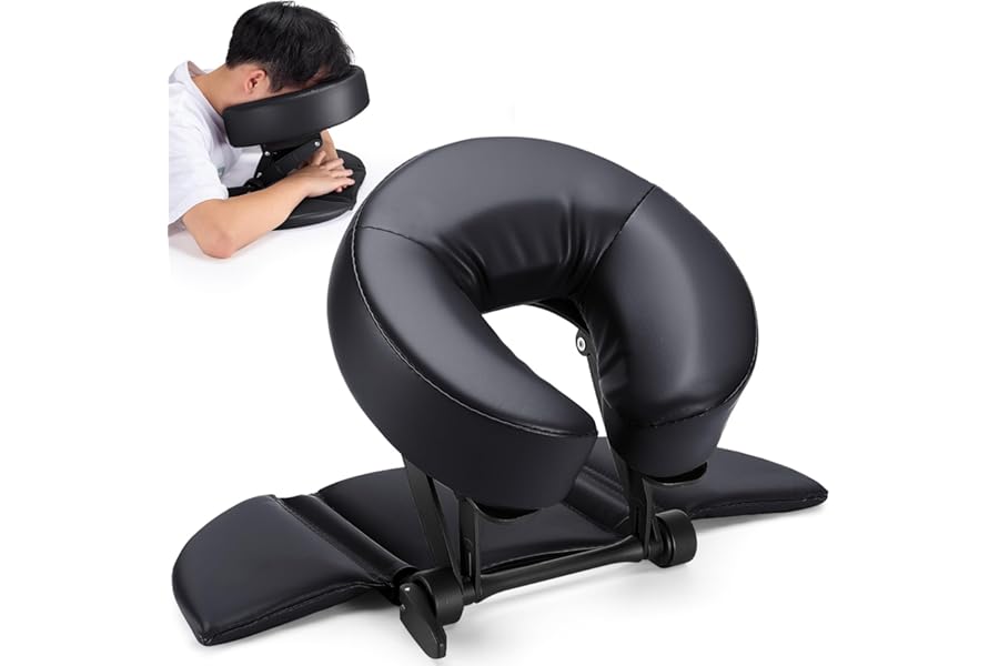 Massage Face Cradle Cushion with Hand Rest Pad, Multifunctional Adjustable Face Down Tabletop Massage Kit for Office Desk & Spa Table Bed, Portable Ergonomic Memory Foam Face Headrest Pillow – Black