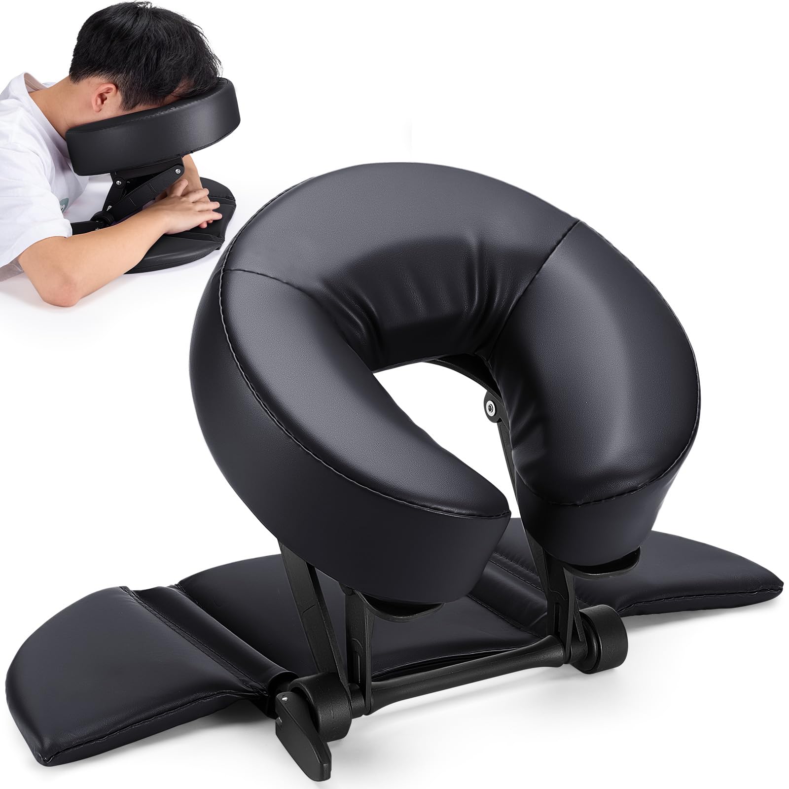 Photo 1 of *INCOMPLETE** Massage Face Cradle Cushion with Hand Rest Pad, Multifunctional Adjustable Face Down Tabletop Massage Kit for Office Desk & Spa Table Bed, Portable Ergonomic Memory Foam Face Headrest Pillow - Black