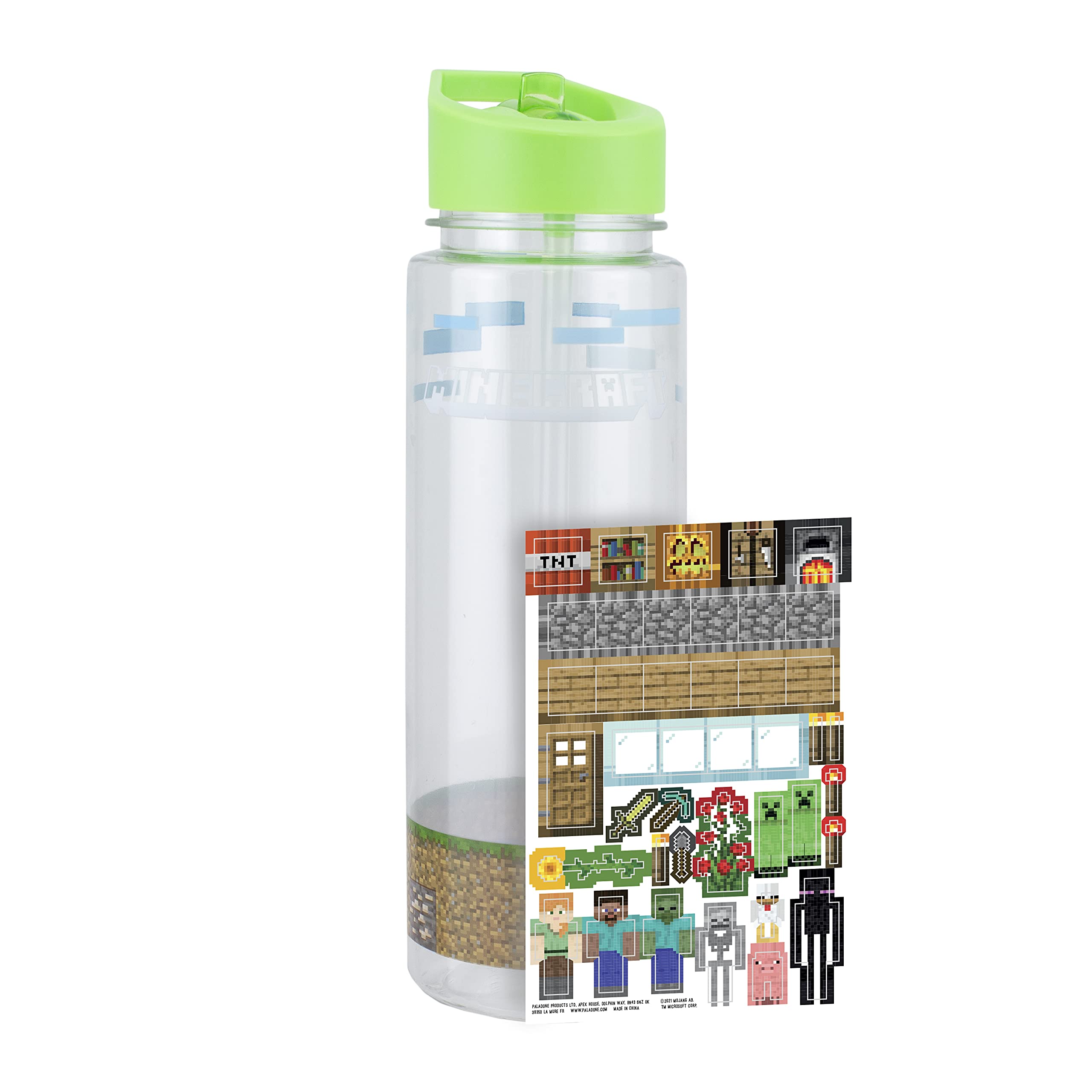 Minecraft Paladone Water Bottle with Bonus Decals | Officially Licensed Merchandise
