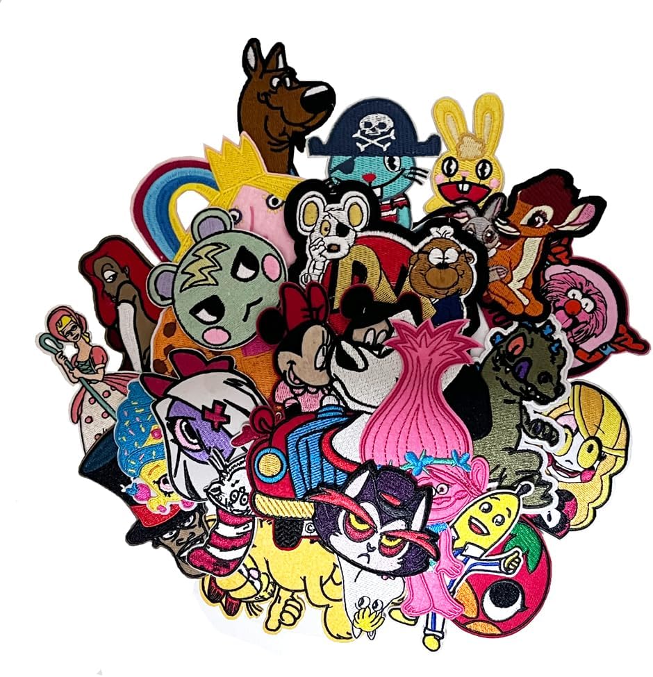 Mixed Media - 24pcs Mixed Cartoon TV Movie Film Halloween Costume Cosplay Embroidered Iron On Patches