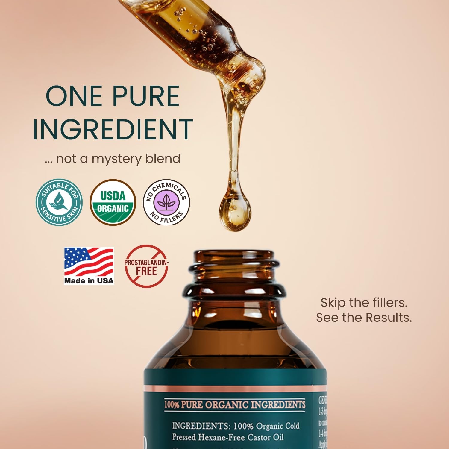 Live Fraiche Organic Castor Oil Lash Serum for Hair Growth, 100% Pure Eyebrow Eyelash Growth Serum, Cold Pressed Hexane Free (2oz Glass Bottle + FILLED Mascara Tube)