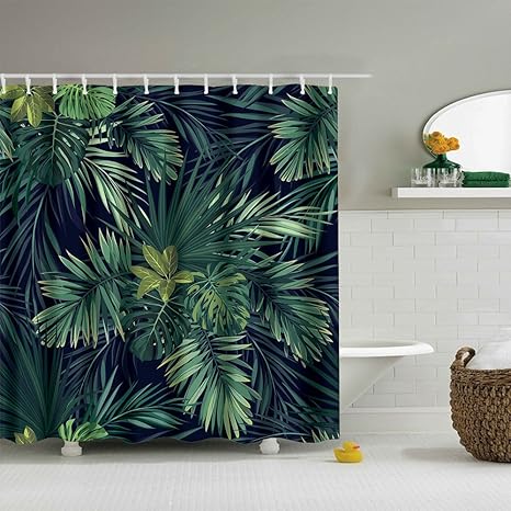 Hifuar Tropical Leaves Fabric Shower Curtain Printing Waterproof For Bathroom Decor 71 X71 Amazon Co Uk Sports Outdoors