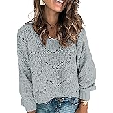 Dokotoo Womens Sweaters 2025 Crewneck Cute Elegant Soft Long Sleeve Hollow Cable Knit Pullover Tops