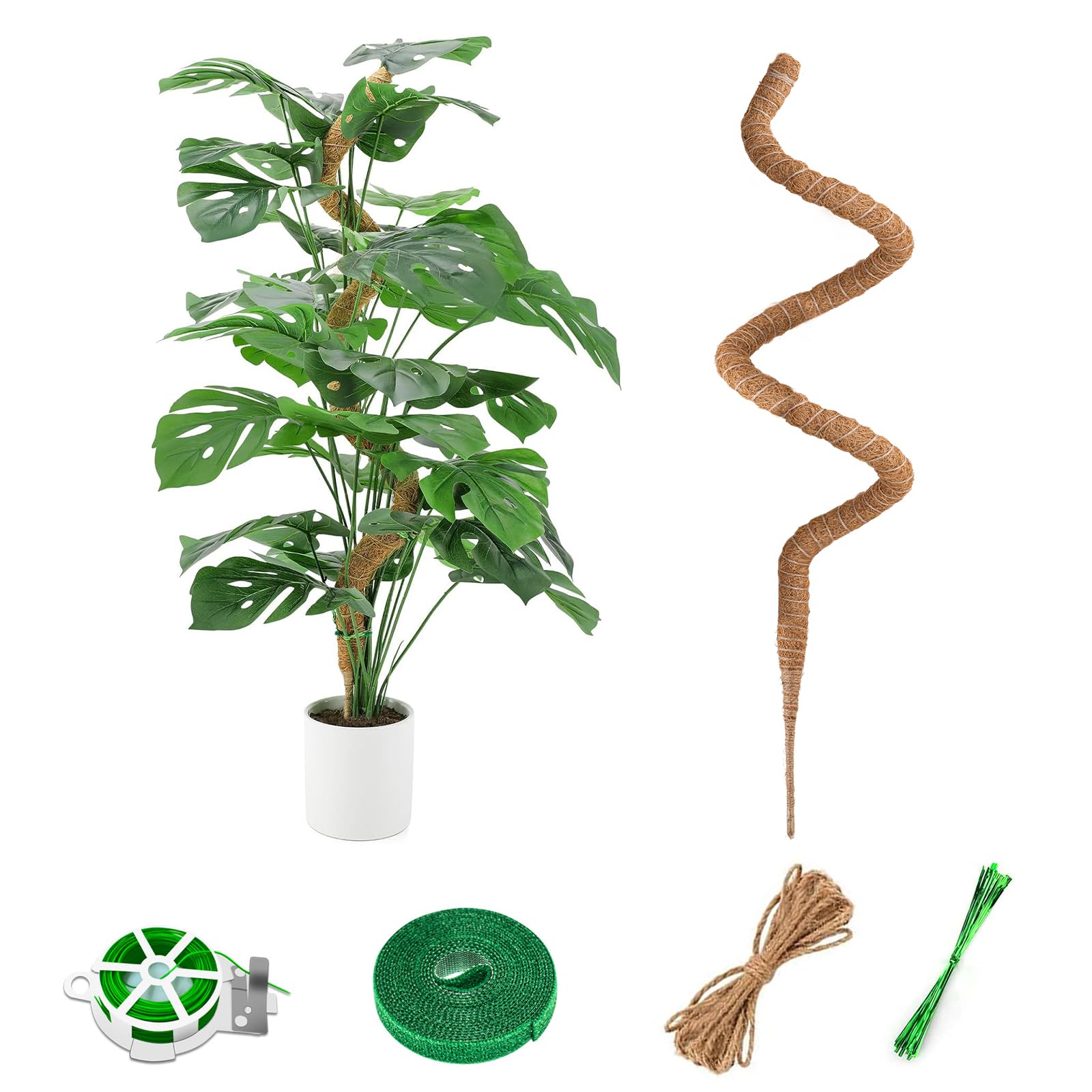 125cm/49" Adjustable Moss Pole for Climbing Plants - Bendable Coco Coir Plant Support with Rustproof Stakes, Self-Watering Indoor Poles for Monstera/Pothos/Philodendron