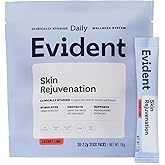 EVIDENT WELLNESS Skin Rejuvenation Powder – Collagen Supplement w/Resveratrol, Sodium Hyaluronate, CollaBZEn, Vitamins C & E – Supports Elasticity, Hydration, Firmness – 30 Stick Packs, Cherry Lime