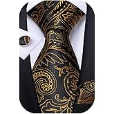 DiBanGu Mens Tie Set Silk Solid Paisley Necktie and Pocket Square Cufflinks Classic Formal Ties for Men Wedding Party