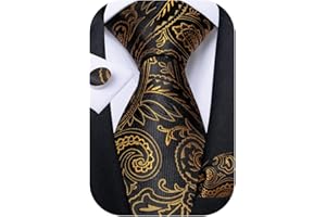 DiBanGu Mens Tie Set Silk Solid Paisley Necktie and Pocket Square Cufflinks Classic Formal Ties for Men Wedding Party