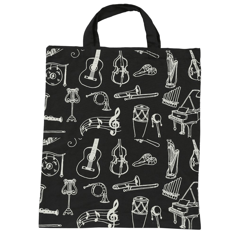 KingPoint Cotton Handbag Women Shopping Bags in Muisc Clef Theme Patterns High Notes and Musical Instruments Designs (Muiscal Instruments Black)