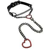 EverGlimp Heart O-Ring Slip Chain Choker Collar Necklace for Women, Adjustable Vegan Leather Punk Necklace with Swivel Clasp & Heart Charm
