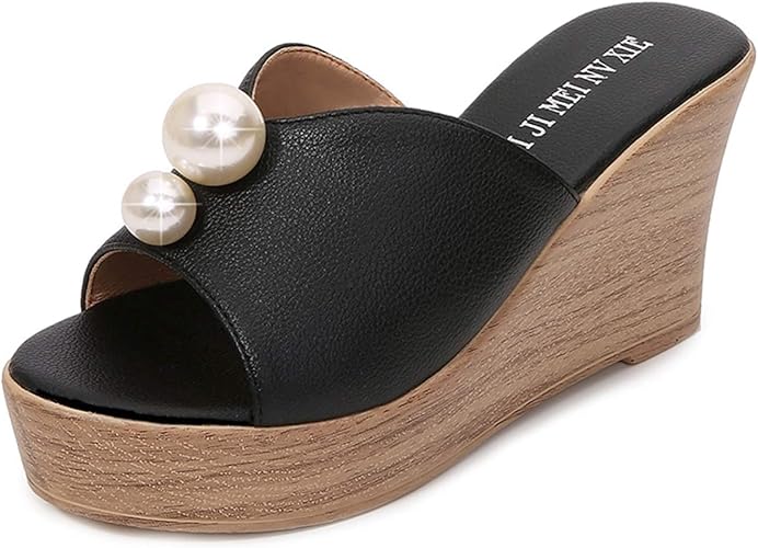 Amazon Klian レディース サンダル 歩きやすい ミュール クッション コンフォート コルク調 履きやすい 疲れにくい ウェッジ ソール ヒール 厚底 クリアサンダル ウェッジソールサンダル ヒール 8cm ハイヒール つっかけ 無地 ミュール