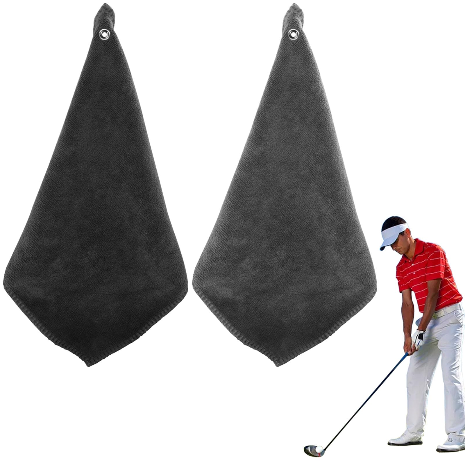 GWAWG 2 Pcs Golf Towels Absorbent Cleaning Multifunction Towels with Carabiner for Golf Bags Fitness Sport Outdoor Yoga (Black + Gray)