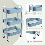 DOEWOKS Storage Trolley on Wheels 3-Tier Metal Cart Grey-Blue 70cm view 5