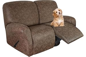 molasofa Loveseat Recliner Slipcover - 6 Pieces Stretch Leather Like Recliner Sofa Cover for 2 Seat Dual Reclining Loveseat Couch, Furniture Protector with Elastic Bottom (Brown)