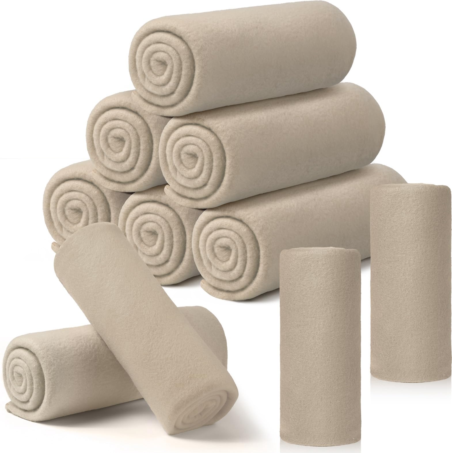 Photo 1 of Buryeah 10 Pcs Fleece Blanket Bulk Soft Warm Fleece Blankets Cozy Lightweight Throw Blankets Plush Pet Throw Blanket for Home Bed Sofa Office Wedding Gifts Travel(50" x 60",Light Tan)