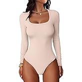 ANRABESS Women Scoop Neck Bodysuits Long Sleeve Tops 2025 Fall Slim Fit Ribbed Knit Sexy Soft Basic Shirts Fashion Outfits