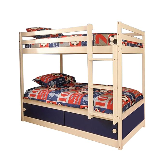 Comfy Living Slide Storage White Wooden Bunk Bed with Blue Sliding