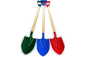 Matty's Toy Stop 31" Heavy Duty Wooden Kids Sand Shovels with Plastic Spade & Handle (Red, Blue & Green) Complete Gift Set Bundle - 3 Pack
