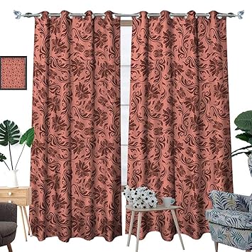 Amazon Com Homehot Peach Window Curtain Drape Floral Pattern With
