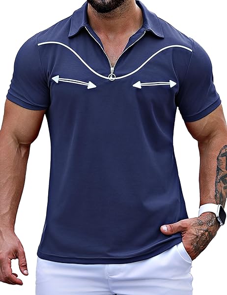 URRU MENS FASHION MUSCLE POLO NAVY BLUE POLO SHORT SHIRTS SLEEVE SLIM FIT GOLF POLO SHIRT NAVY BLUE M