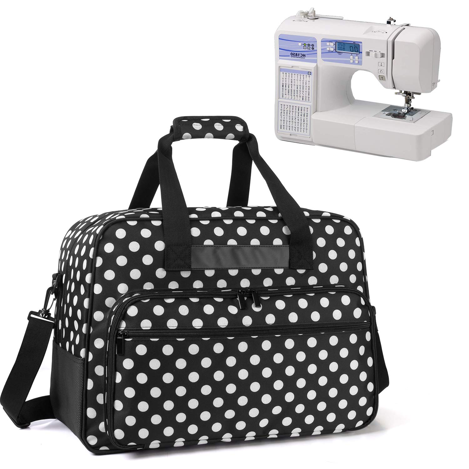 Yarwo Sewing Machine Bag, Sewing Machine Tote Bag, Universal Portable Carrying Case for Sewing Machine (Fits for Most Major Sewing Machine) with Anti-Slip Padded Bottom, Black Dots