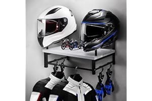 YTYLSJ Motorcycle Helmet Holder Wall Mount, Motorcycle Helmet Rack with 4 Glove Clips, Rustic Helmet Stand ,Helmet Hanger for Storing Motorcycle Accessories, Motorcycle Gear and Most of Helmet and Clothes