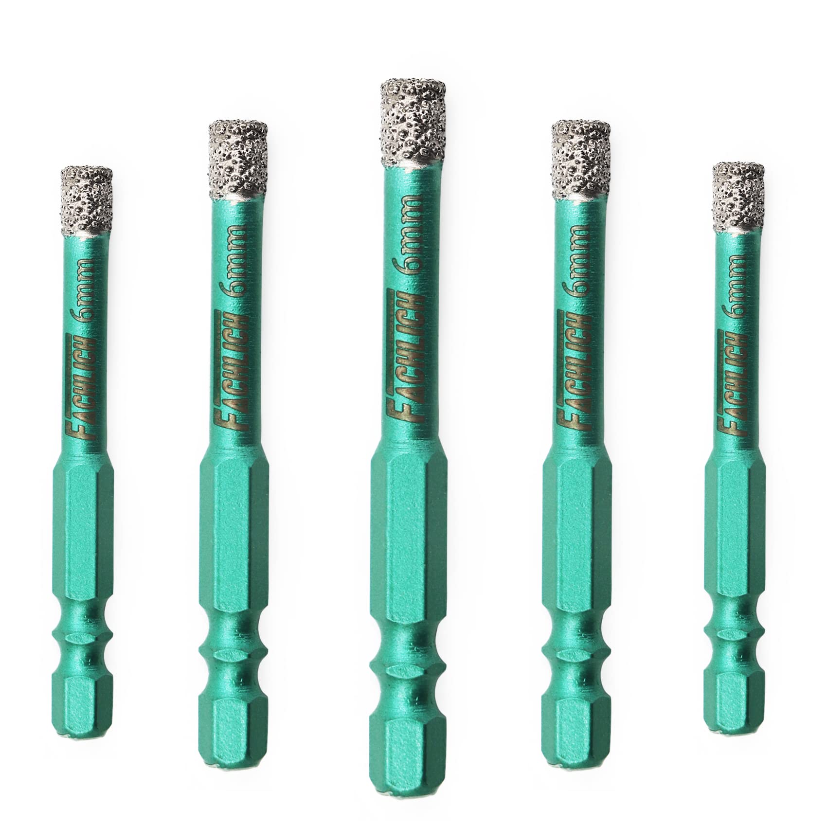 FACHLICH Porcelain Tile Drill Bit 6mm Diamond Tile Hole Cutter 5PK with Hex Shank for Granite Marble Tile Porcelain Ceramic