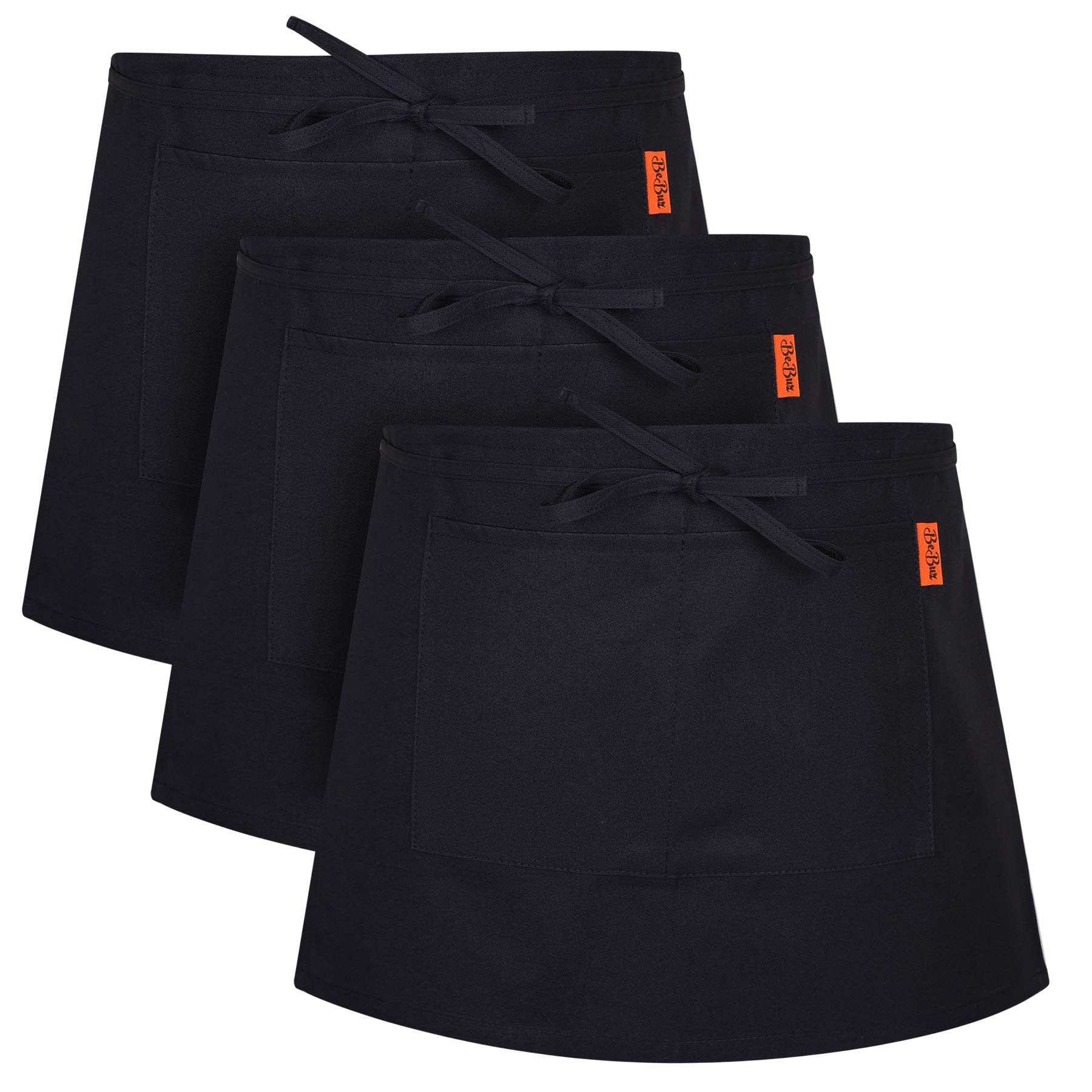 Waist Apron, Black Waiter Waitress Aprons with 2 Pockets Bistro Restaurant Gardening Half Apron for Men and Women (3, Black)