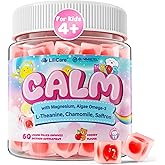 Kids Calm Magnesium Omega 3 Gummies, Sugar Free Focus Gummies w/Magnesium Bisglycinate, Vegan Algae Omega-3, L-Theanine & Saffron for Kids & Teens, Natural Calming Gummy Supplement Cherry Flavor 60ct