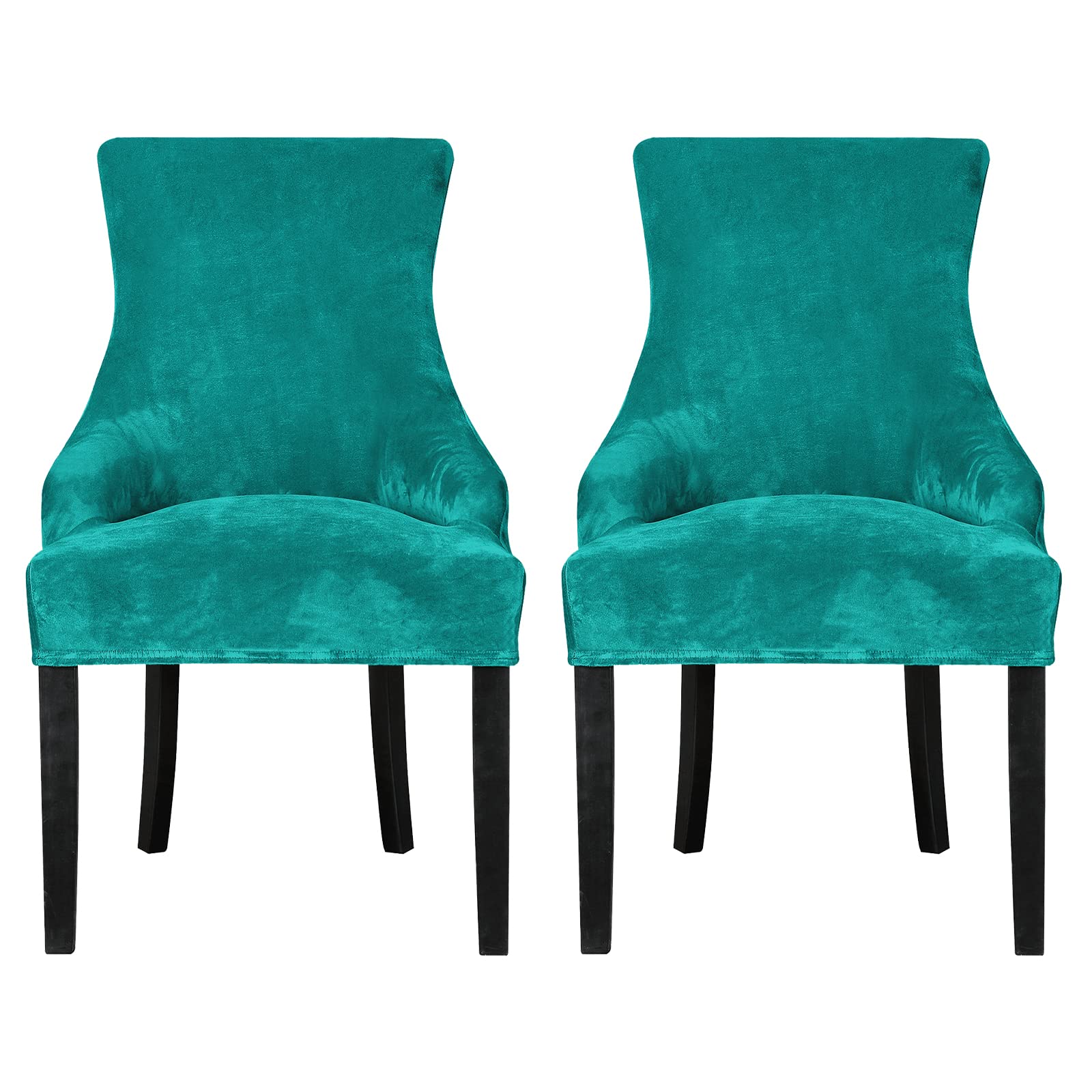 Leorate Dining Chair Covers Stretch Velvet Wingback Armchair Slipcovers Recliner Chair Protector for Kitchen Home Decor (Peacock, Pack of 2)