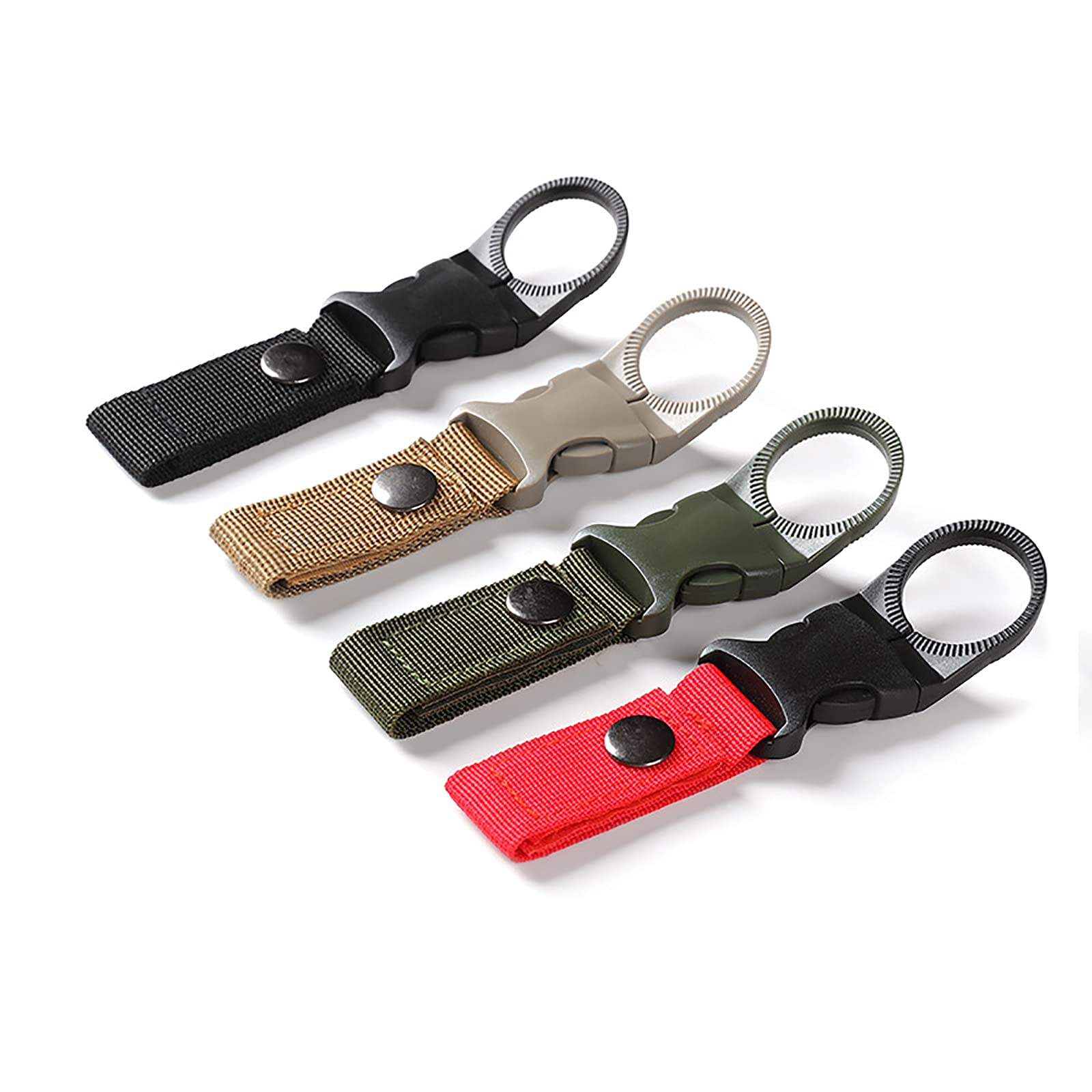 SHULLIN Pack of 4 Water Bottle Buckle Bottle Holder Clips Tactical Key Ring Multifunctional Outdoor Webbing Carabiner Hook Water Bottle Holder for Camping Hiking Fishing (Four Colours)