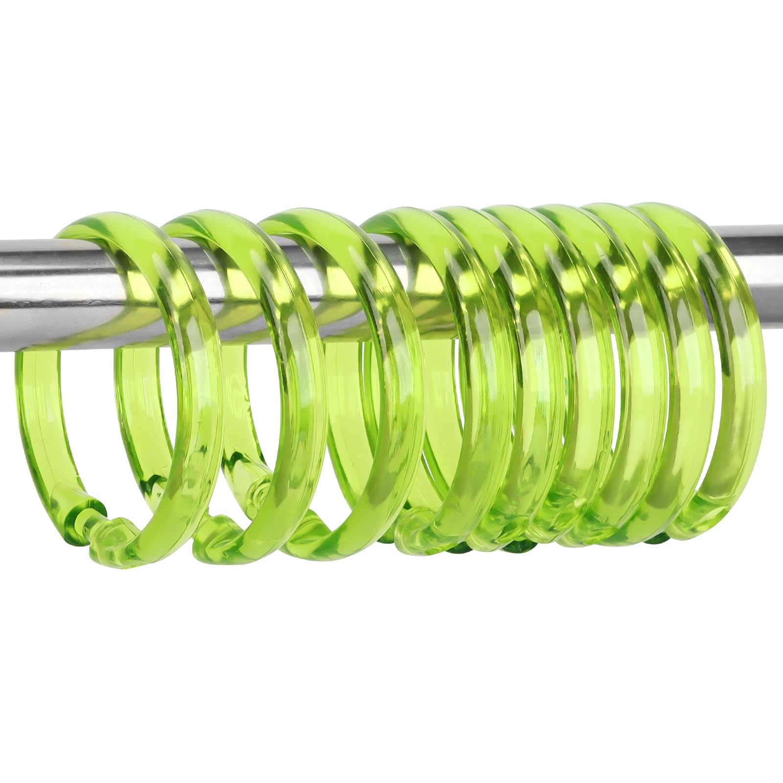 Qulable Green Shower Curtain Hooks - 12 Pcs Circular Plastic Shower Curtain Rings for Bathroom - O Shaped Transparent Green Shower Hooks Rings for Shower Curtain Rod