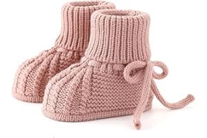 Loyfoky Baby Booties Soft Knit Baby Shoes for Newborn Boys Girls Machine Washable First Walker Boots Cream White 0-3 Months