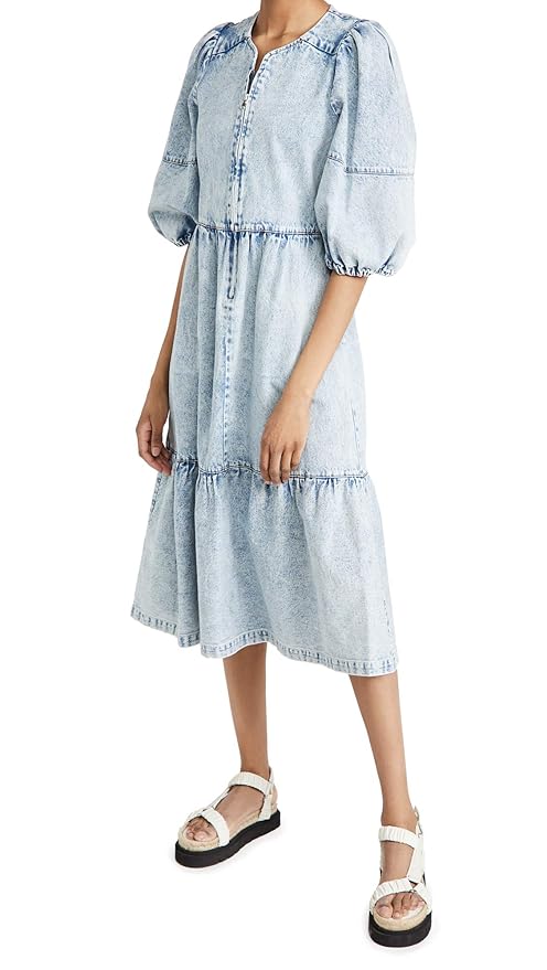 Sea Midi | Dax Acid Wash Denim Puff Sleeve Dress Blue - Womens â ghostwatchers